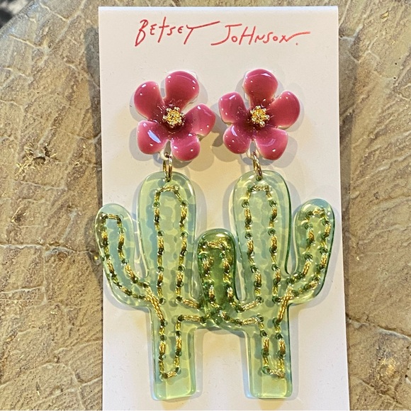 Betsey Johnson Hola To Love Cactus Flower Statement Post Earrings NWT - Picture 7 of 9